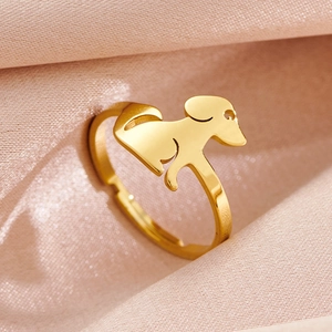 Minimalist gold dog-shaped adjustable open ring with a polished dachshund silhouette