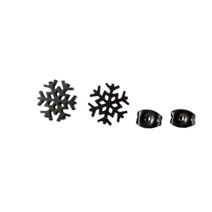 Pendientes de botón negros con forma de copo de nieve en acero inoxidable con cierres