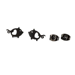Cute black hollow heart pig stud earrings made of durable stainless steel for women