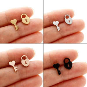 Asymmetric Stainless Steel Heart Lock And Key Stud Earrings For Women Minimalist Fashion Heart Shaped Jewelry Gift
