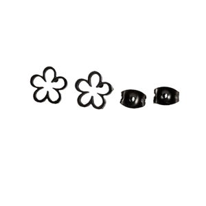 Minimalist hollow flower stud earrings in black finish for women stylish jewelry