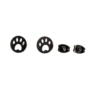 Minimalistische schwarze Edelstahl Ohrstecker mit Pfotenabdruck und Schmetterlingsverschluss