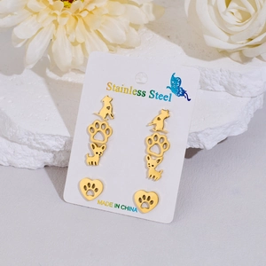 Stainless Steel Dog Puppy Paw Print Heart Stud Earrings Collection For Women Minimalist Animal Pet Jewelry Assortment