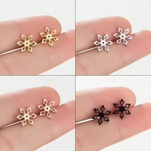 Roestvrij Stalen Sneeuwvlok Oorknopjes Voor Vrouwen Minimalistisch Hexagonaal Opengewerkt Winter Kerst Sieraden Cadeau