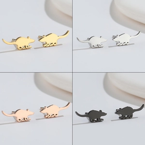 Minimalist Stainless Steel Mouse Stud Earrings For Women Teens Animal Zodiac Rat Ear Jewelry Daily Wear Accessory Gift