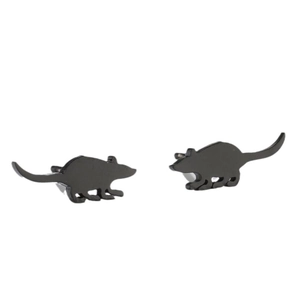Minimalist matte black stainless steel mouse stud earrings for men and women