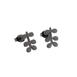 Boucles d'oreilles feuilles en acier inoxydable noir au design minimaliste et élégant