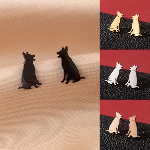 Stainless Steel German Shepherd Silhouette Stud Earrings Minimalist Animal Dog Studs Fashion Jewelry Gift For Women