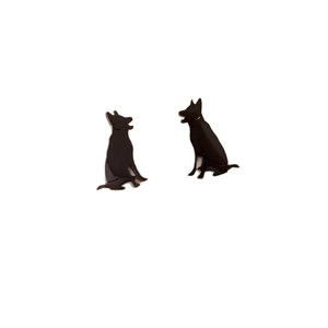 Minimalist black stainless steel German Shepherd silhouette stud earrings for women