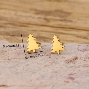 Minimalist gold Christmas tree stud earrings with dimensions of 0.9cm height