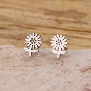 Ohrstecker aus poliertem Edelstahl mit Sonnenblumen-Mandala-Design für Damen
