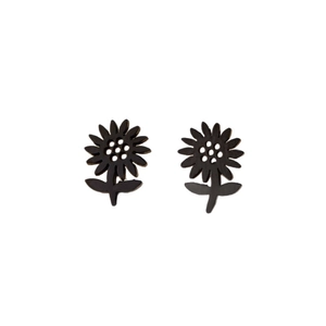 Elegante mattschwarze Sonnenblumen-Ohrstecker für Damen mit detailliertem Blütenblatt-Design
