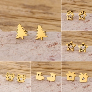 Minimalist Stainless Steel Christmas Stud Earrings For Women Girls Tree Star Bell Boot Gift Box Festive Holiday Jewelry