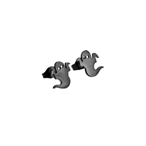 Minimalistische schwarze Halloween-Ohrstecker aus Edelstahl in Form kleiner Geister
