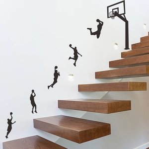 Dynamic basketball slam dunk silhouette wall decal set for home sports room decor