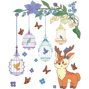 Wandtattoo Set mit Reh und Vogelkäfig für Kinderzimmer und Heimdekoration