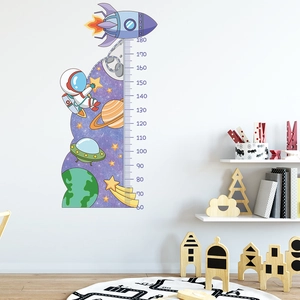 Wandtattoo Messlatte für Kinder mit Astronaut und Rakete für Kinderzimmer 60-180cm