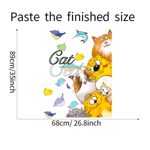 Cartoon cats wall decal set showing dimensions of 68cm width and 89cm height