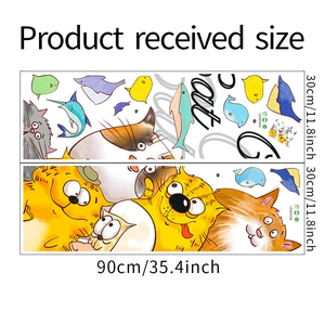 Detailed dimensions of cartoon cat wall stickers for kids rooms measuring 30x90 cm