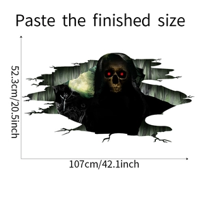 Adesivo murale Halloween 3D con teschio dimensioni 107cm di larghezza e 52,3cm di altezza