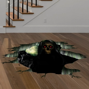 Adesivo da Pavimento 3D Halloween Sensenmann Scheletro PVC Horror Decalcomania da Parete per Festa Casa Soggiorno Camera da Letto Decorazione