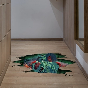Macro view of 3D Halloween floor decal showing realistic cracked ground and skull