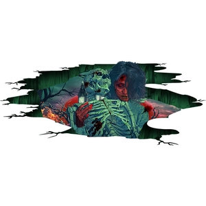 Halloween scary woman skeleton and dead tree 3D broken wall decal home sticker decoration