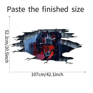 3D Halloween wall decal featuring skeleton hands and skulls with dimensions of 107x52cm