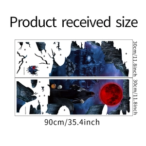 Halloween wall sticker set layout featuring red moon, castle, and skull decor elements