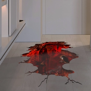 3D Halloween floor decal featuring lava, zombies and skulls for scary indoor decoration