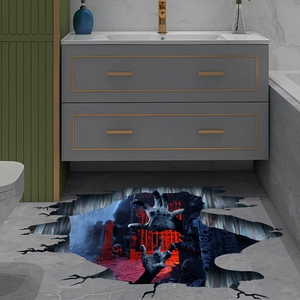 3D Halloween floor decal featuring zombie hands and spooky graveyard for home decor