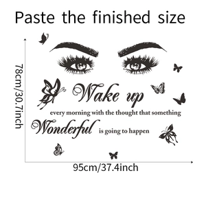 Detail of inspirational quote wall sticker with eye and butterfly motifs 95x78cm