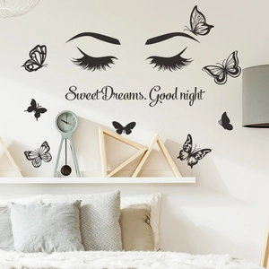 Sweet Dreams butterfly wall decals for bedroom featuring eyelashes and vinyl butterflies