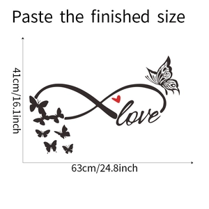 Detail view of butterfly infinity love wall sticker with dimensions in 63x41cm size