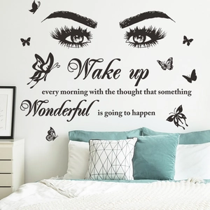 Artistic wall decal with eyes, butterflies and inspirational quote for home decor