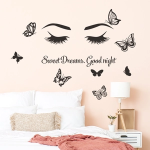 Sweet Dreams butterfly and eyelash wall stickers for bedroom headboard home decor