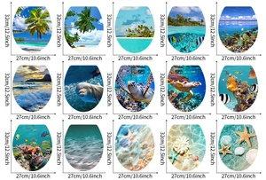 Collection of 15 ocean-themed toilet lid decals including sea turtles and dolphins