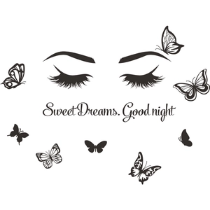 Sweet Dreams butterfly wall decal with closed eyes for modern bedroom wall decor