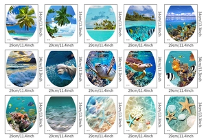 Selection of 15 ocean-themed toilet lid decals featuring sea turtles and dolphins