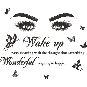 Black eye butterfly wall sticker with motivational slogans for living room decor