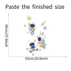 Size guide for cartoon astronaut wall sticker showing 95cm height and 53cm width dimensions