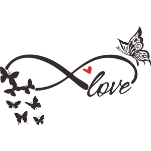 Infinity love butterfly wall sticker with a red heart for bedroom home wall decoration