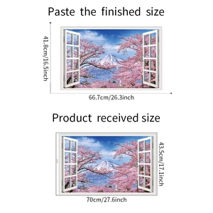 Size comparison detail for 3D window wall sticker with Mount Fuji and cherry blossoms