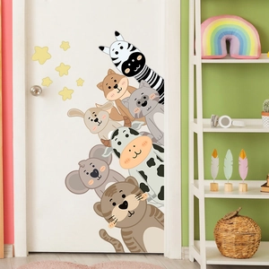 Stickers muraux animaux mignons en PVC pour chambre d'enfant avec zèbre et tigre décor