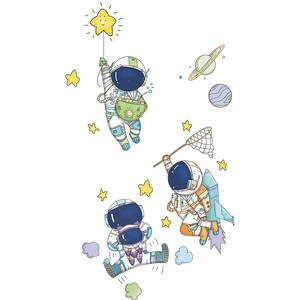 Cartoon astronaut and stars PVC wall stickers in pastel colors for kids room decoration