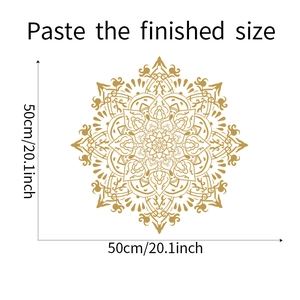 Detaillierte Größenangabe für goldene Mandala Wandtattoo mit Maßen 50cm x 50cm Deko