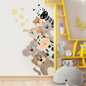 Stickers muraux animaux mignons avec zèbre et renard pour décor de chambre d'enfant