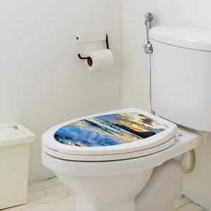 Realistic beach sunset toilet lid sticker showing ocean waves and sunset scenery