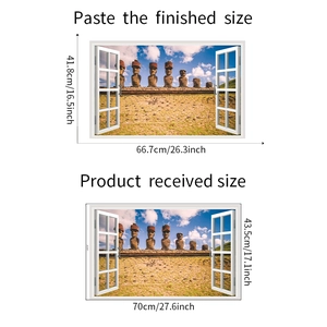 3D fake window wall sticker showing layout and finished size of Moai statues design