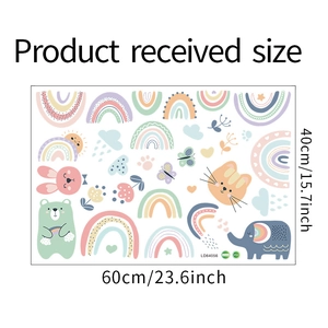 Dimensioni dettagliate degli adesivi murali con animali arcobaleno per bambini, 60x40cm